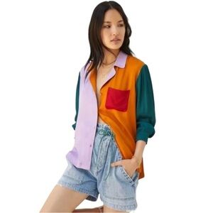 Farm Rio for Anthropologie Color Block Blouse